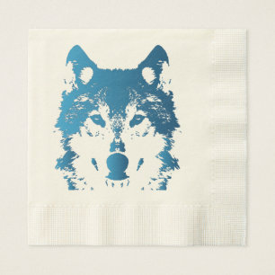 Illustrations-Eis-Blau-Wolf Serviette
