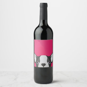 Illustrations-französische Bulldogge mit rosa Weinetikett