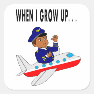 Illustrations-Jungen-Fliegen-Flugzeug-Pilot Quadratischer Aufkleber