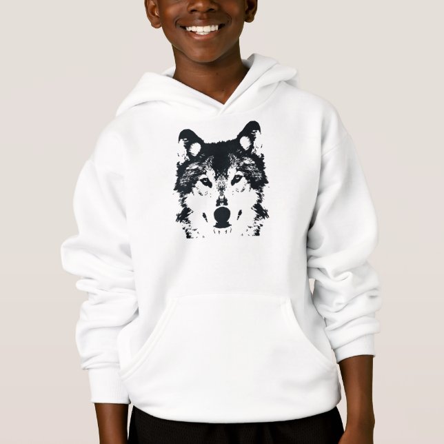 Illustrations-schwarzer Wolf Hoodie (Vorderseite)