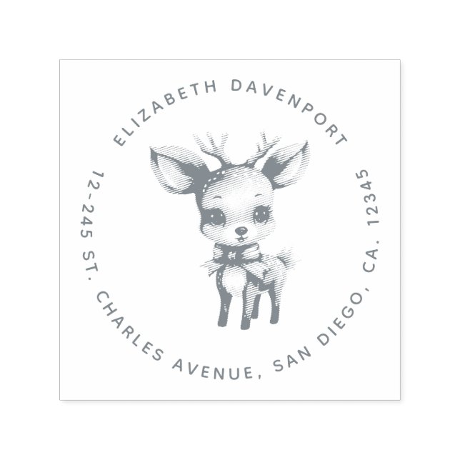 Illustrationsadresse für niedliches Baby Deer Cart Permastempel (Design)