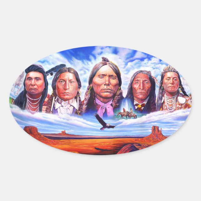 Illustrationsarbeiten für Amerikanische Ureinwohne Ovaler Aufkleber (Vorderseite)