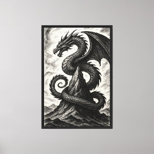 Illustrationsdrache auf dem Berg Leinwanddruck