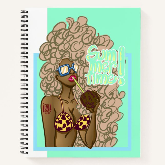 Illustrationsfrau im Sommer Notizbuch (Vorderseite)