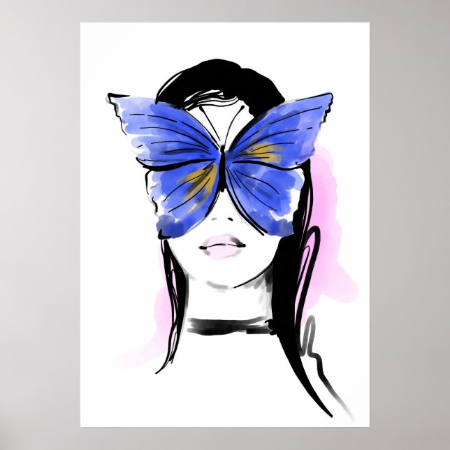 Illustrationsfrau mit Schmetterling Poster (Vorne)
