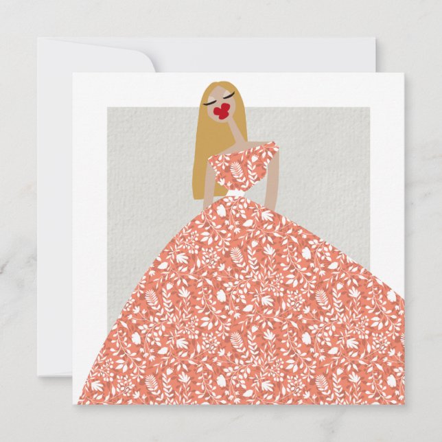 Illustrationskarte für das weiße Blumenkleid Einladung (Vorderseite)