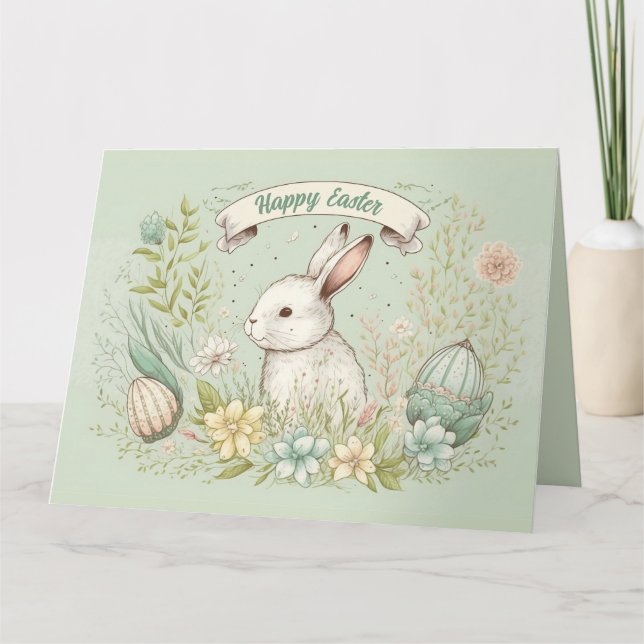Illustrationskarte für glückliche Osterblumen Karte (Vorderseite)