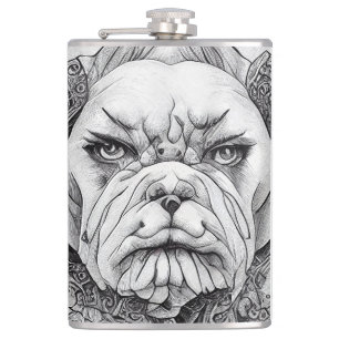 Illustrationslinie "English Bulldog Pet Wild Natur Flachmann