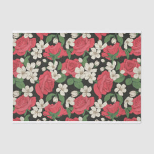 Illustrationsmuster aus roten Rosen und weißen Blu Seidenpapier