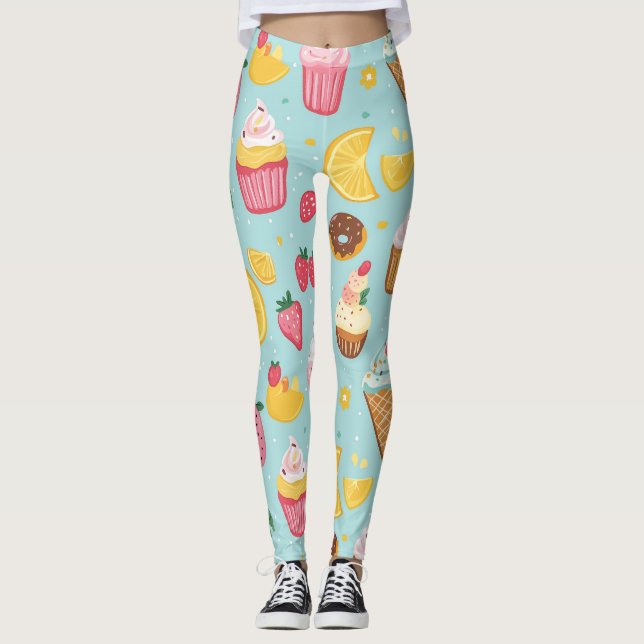 Illustrationsmuster für ansprechbare Lebensmittel Leggings (Vorderseite)