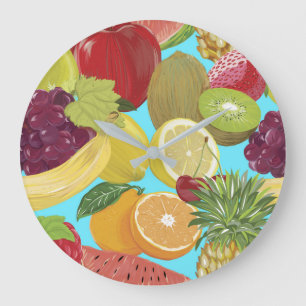 Illustrationsmuster für gemischte tropische Frücht Große Wanduhr