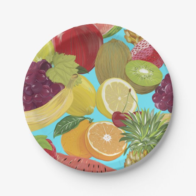 Illustrationsmuster für gemischte tropische Frücht Pappteller (Vorderseite)