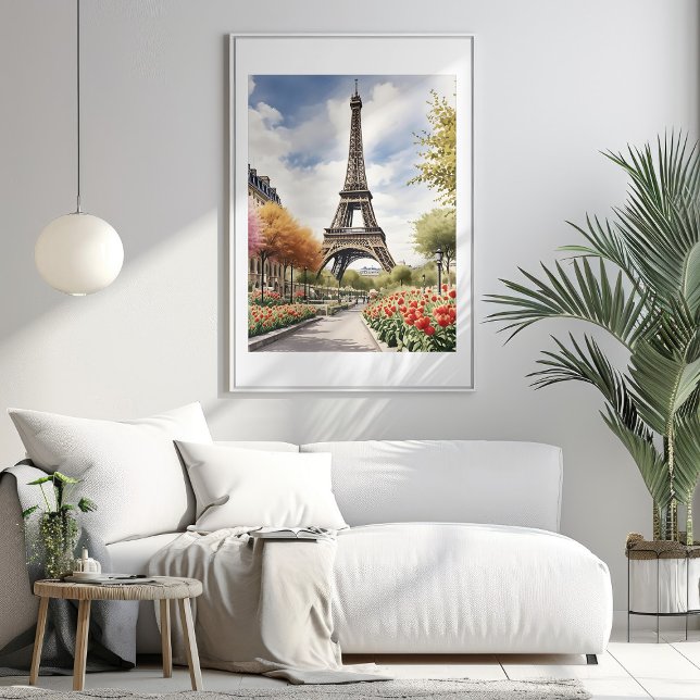 Illustrationsposter Eiffelturm Paris Poster (Paris Eiffel Tower Illustration Mockup 1)