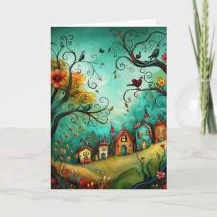 Illustrationsstil für Whimsical Houses Hallo Gruß Karte