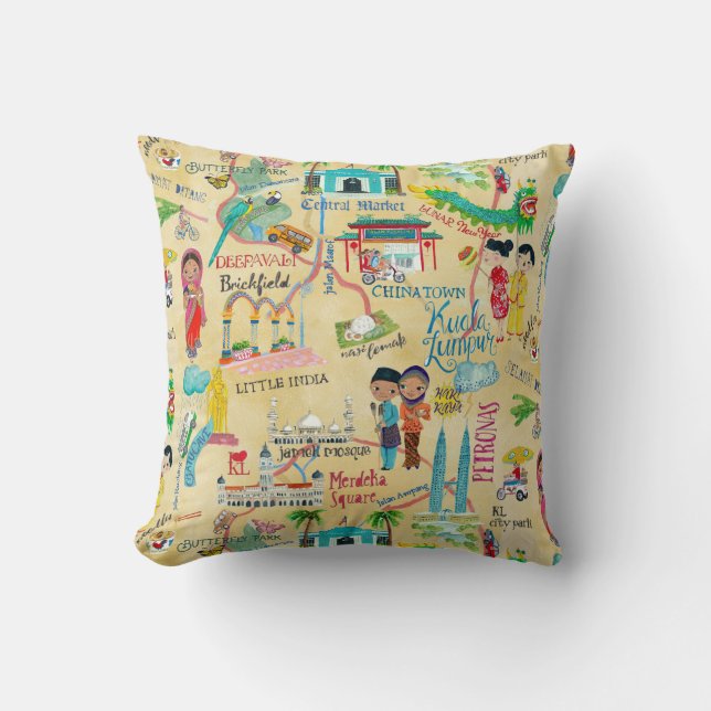 Illustrative Karte Kuala Lumpur Cotton Throw Kisse Kissen (Vorderseite)