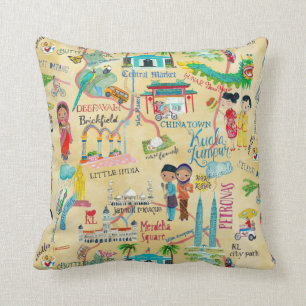Illustrative Karte Kuala Lumpur Cotton Throw Kisse Kissen