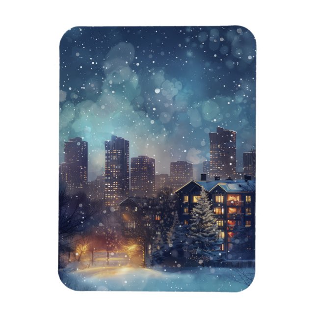 Illustrative New Yorker Stadt im Schnee Magnet (Vertikal)