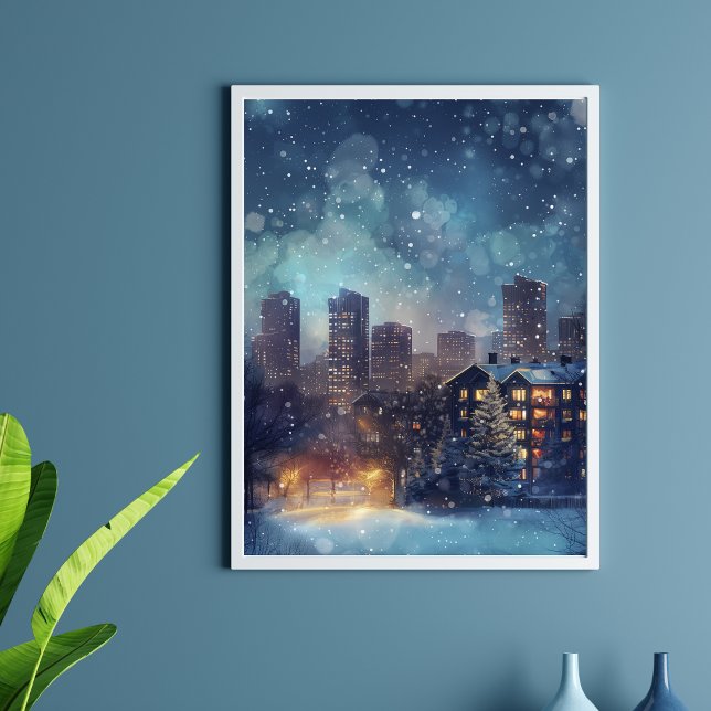 Illustrative New Yorker Stadt in der Schneenacht Poster (Von Creator hochgeladen)