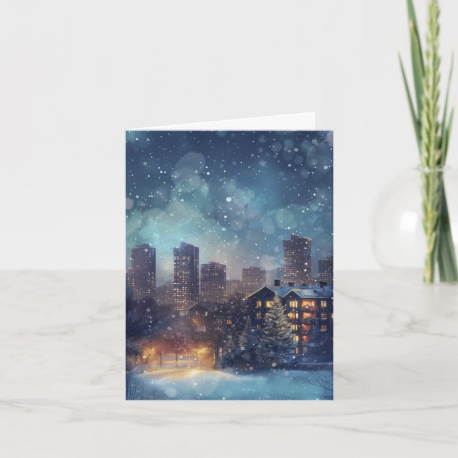 Illustrative New Yorker Stadt in der Weihnachtsnac Karte (Vorderseite)