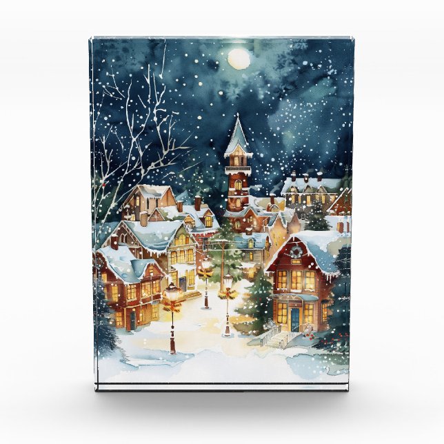 Illustrative Weihnachtsstadt im Schnee Fotoblock (Vorderseite)