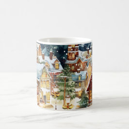 Illustrative Weihnachtsstadt im Schnee Kaffeetasse