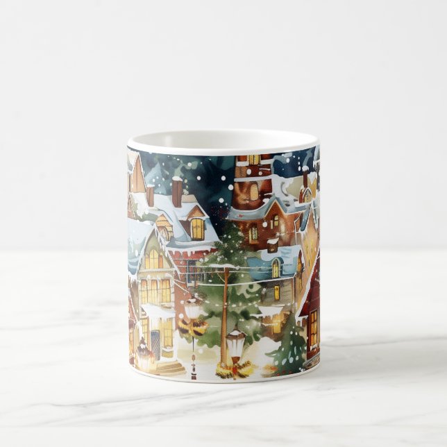 Illustrative Weihnachtsstadt im Schnee Kaffeetasse (Mittel)