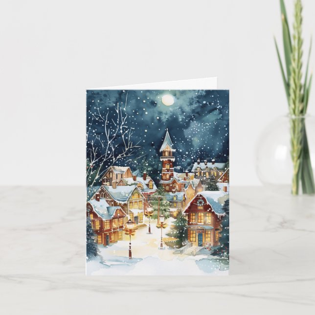 Illustrative Weihnachtsstadt im Schnee Karte (Vorderseite)