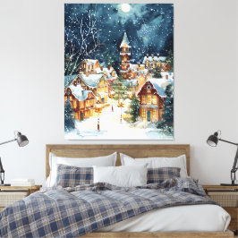 Illustrative Weihnachtsstadt im Schnee Leinwanddruck
