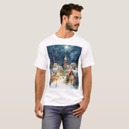 Illustrative Weihnachtsstadt im Schnee T-Shirt
