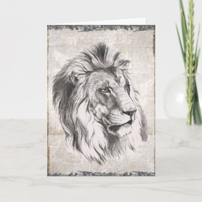 Illustré Sepia Lion joyeuse carte d'anniversaire (Devant)