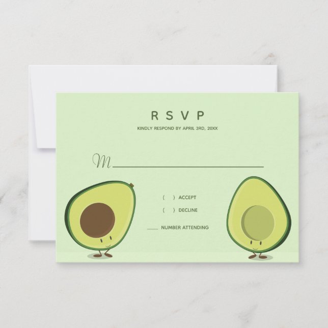 Illustriert Avocado Green Whimsical Wedding RSVP Karte (Vorderseite)