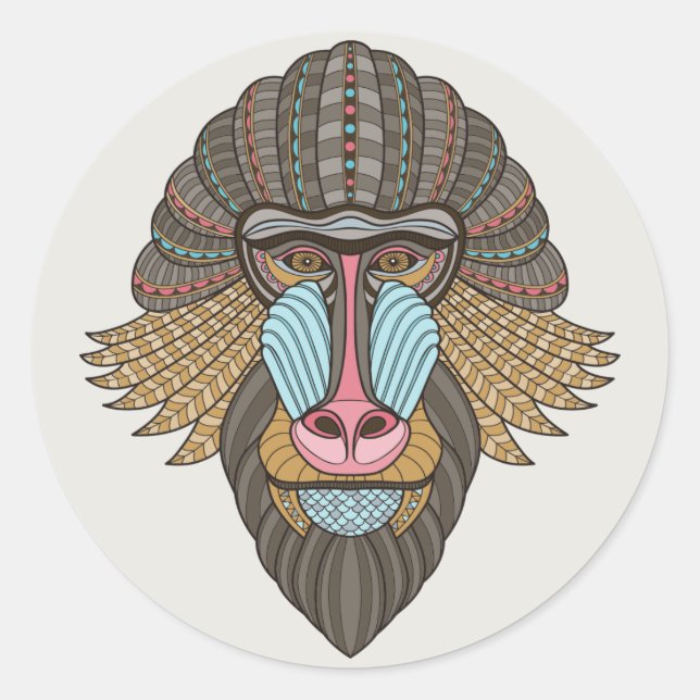 illustriert Baboon Runder Aufkleber (Vorderseite)