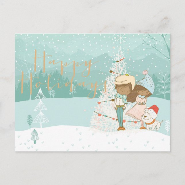 Illustriert Black Children Winter Grußkarte Postkarte (Vorderseite)