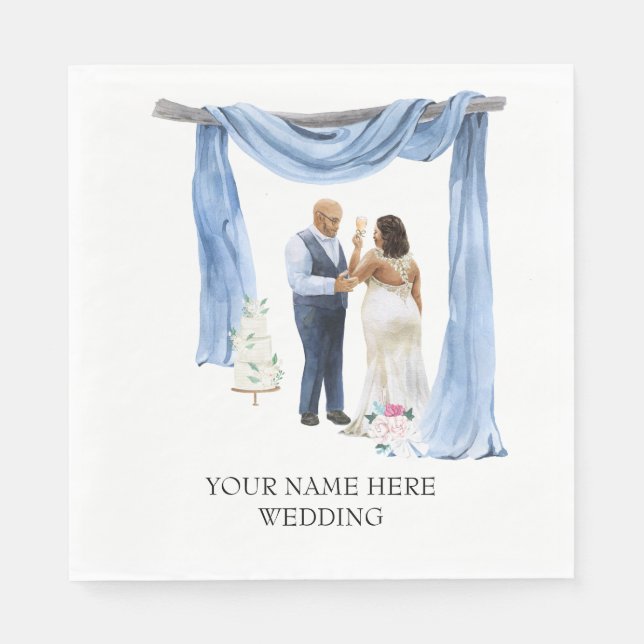 Illustriert Black Couple Wedding Napkins Serviette (Vorderseite)