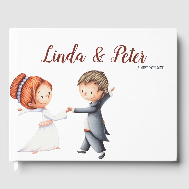 Illustriert Bride Groom Dancing Waltz Wedding Gästebuch (Vorderseite)
