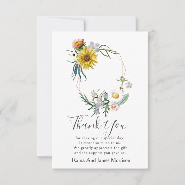 Illustriert Daisies Floral Wedding Vielen Dank Dankeskarte (Vorderseite)