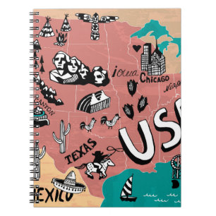 ILLUSTRIERT in den USA: farbenfrohe Landkarte. Notizblock