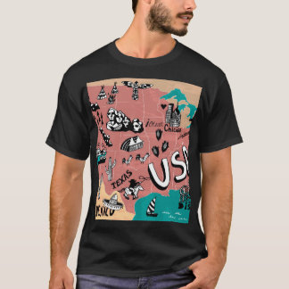 ILLUSTRIERT in den USA: farbenfrohe Landkarte. T-Shirt