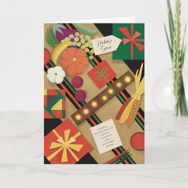 Illustriert Kamaru Table Holiday Kwanzaa Gruß Karte (Vorderseite)