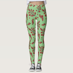 Illustriert Red Holly Berries Leggings