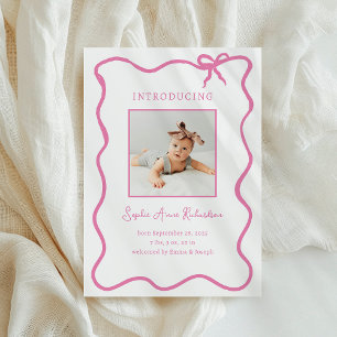 Illustriert rosa Bow Baby Birth Ankündigung