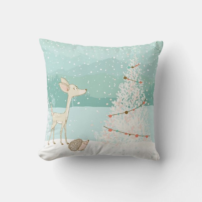 Illustriert Snowy Christmas Pillow Kissen (Vorderseite)
