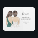 Illustriert Werden Sie mein Magnet für Brautjungfr<br><div class="desc">Einfache und klassische Magnete "Werden Sie meine Brautjungfrau?" mit Braut und Brautjungfrau. Passen Sie den Namen und die Rolle Ihrer Vorliebe an.</div>