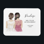 Illustriert Werden Sie mein Magnet für Brautjungfr<br><div class="desc">Einfache und klassische Magnete "Werden Sie meine Brautjungfrau?" mit Braut und Brautjungfrau. Passen Sie den Namen und die Rolle Ihrer Vorliebe an.</div>