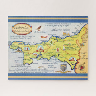 Illustrierte 16x20 Karte von Cornwall England