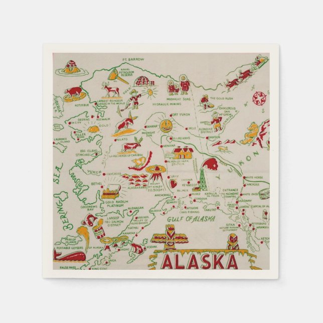 Illustrierte Alaska-Karte Serviette (Vorderseite)