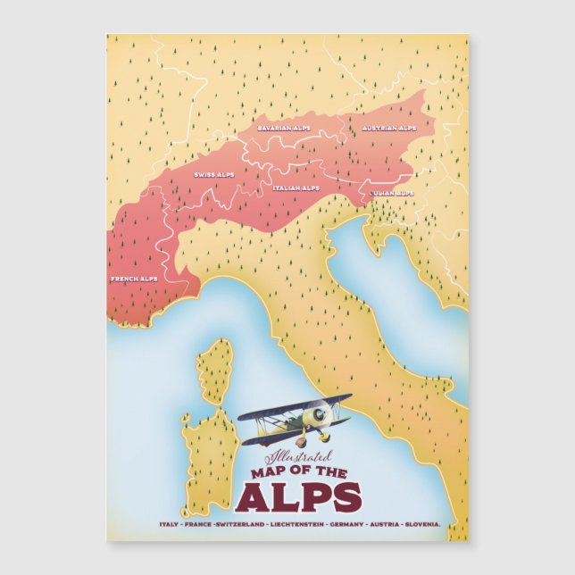 Illustrierte Alpenkarte Magnetkarte (Vorderseite)