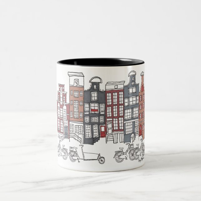 Illustrierte Amsterdam- und Fahrrad-Tasse Zweifarbige Tasse (Mittel)
