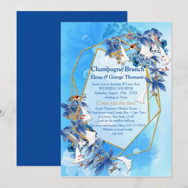Illustrierte Aquarellmoon Blume Dusche Einladung (Vorne/Hinten)