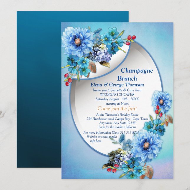 Illustrierte Aquarellmoon Blume Dusche Einladung (Vorne/Hinten)